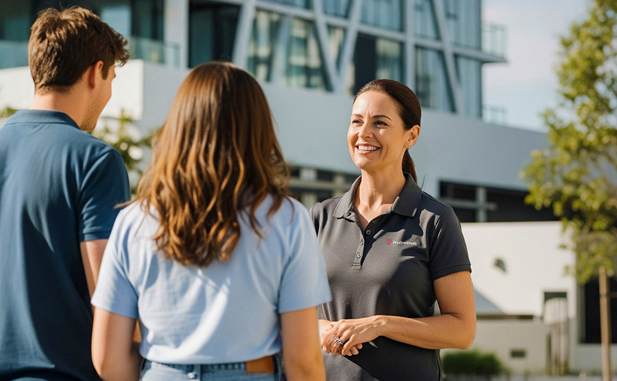 Property manager talking to tenants